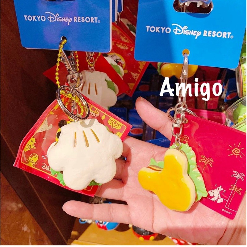 日本 迪士尼樂園 米奇 漢堡 三明治 掛包 卦包 割包 造型 鑰匙圈 吊飾 掛飾 食物鑰匙圈