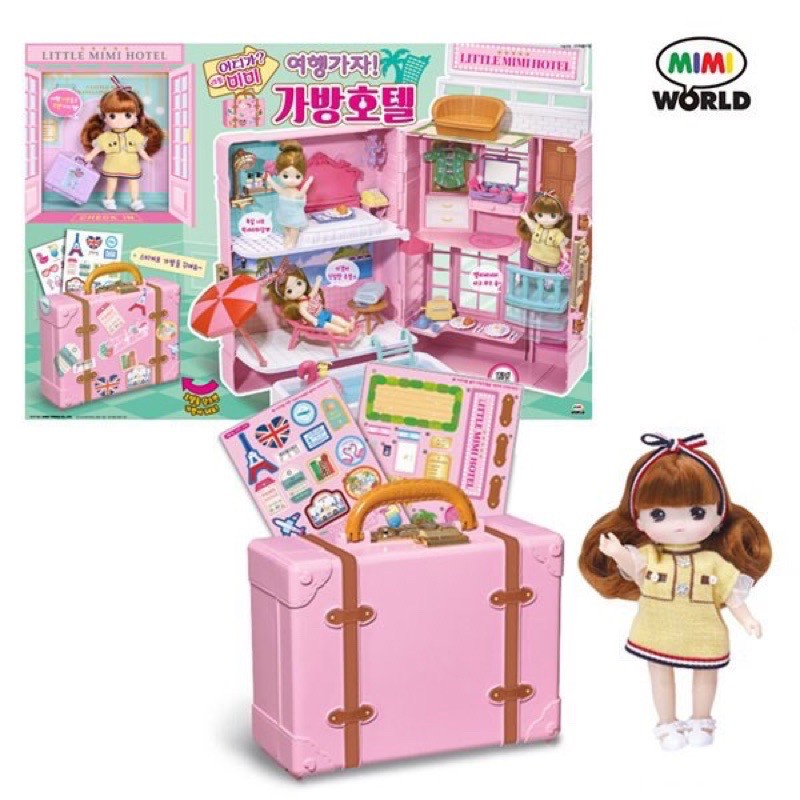 全新正版 迷你MIMI粉紅提箱旅館 芭比洋娃娃 角色扮演 手提箱玩具 行李箱娃娃屋