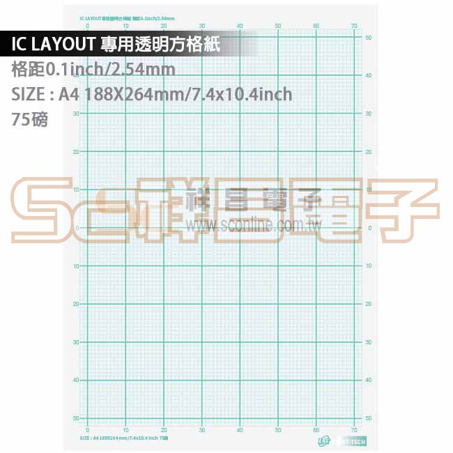 【祥昌電子】0.1吋 IC LAYOUT 專用 透明 方格紙 (單張)
