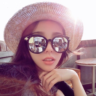 圓形框反光墨鏡女式偏光遮陽眼鏡防紫外線強光時尚夏季太陽鏡大臉