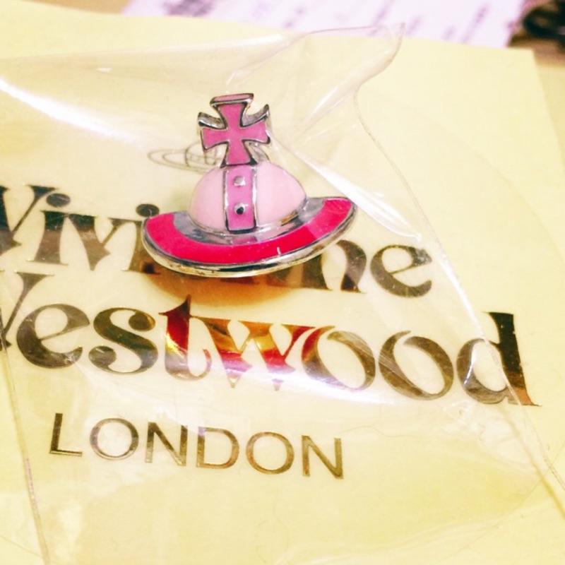 全新✨ Vivienne Westwood 薇薇安魏斯伍德  粉紅 桃紅雙色珐瑯半星球耳環 土星