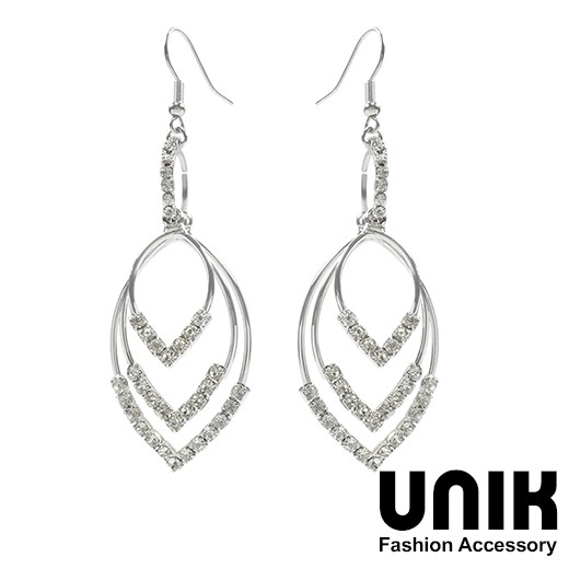 【現貨】UNIK 華麗三層鏤空弧線晶鑽耳環