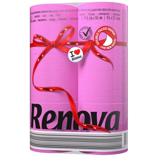 RENOVA 葡萄牙進口 彩色馬卡龍 捲筒衛生紙 浪漫粉 （1組6捲X150節）