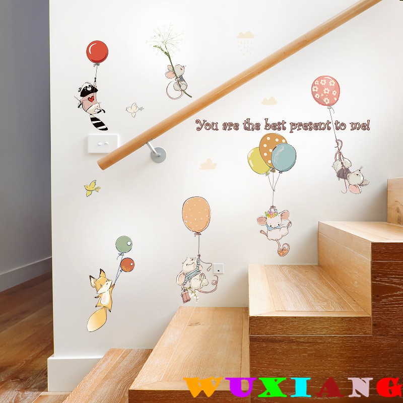 五象設計 壁貼 貼紙 氣球老鼠貼畫卡通兒童房 幼稚園佈置裝飾牆貼