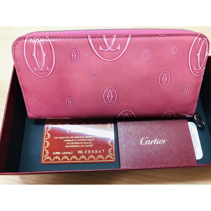 正品 CARTIER卡地亞 通用型粉紅色小牛皮長夾