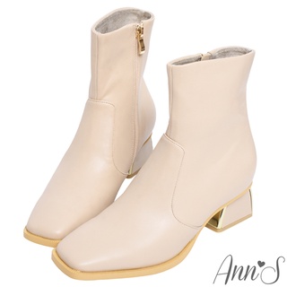 Ann’S造型電鍍梯形粗跟方頭短靴4.5cm-粉(版型偏小)