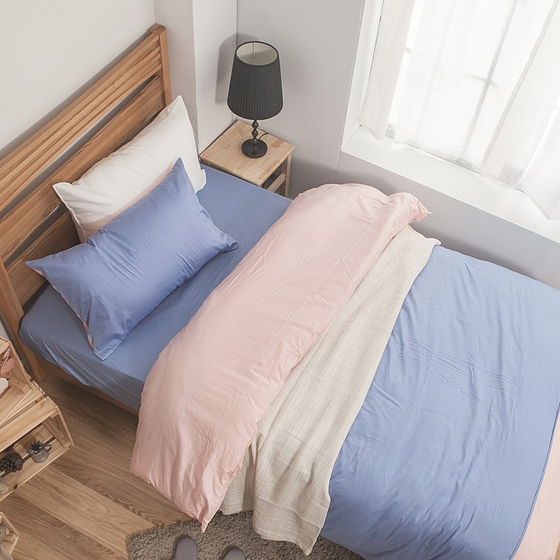 戀家小舖 台灣製床包 雙人床包 薄被套 床單 藍粉 100%精梳棉 床包被套組 含枕套 簡單生活 經典 素色