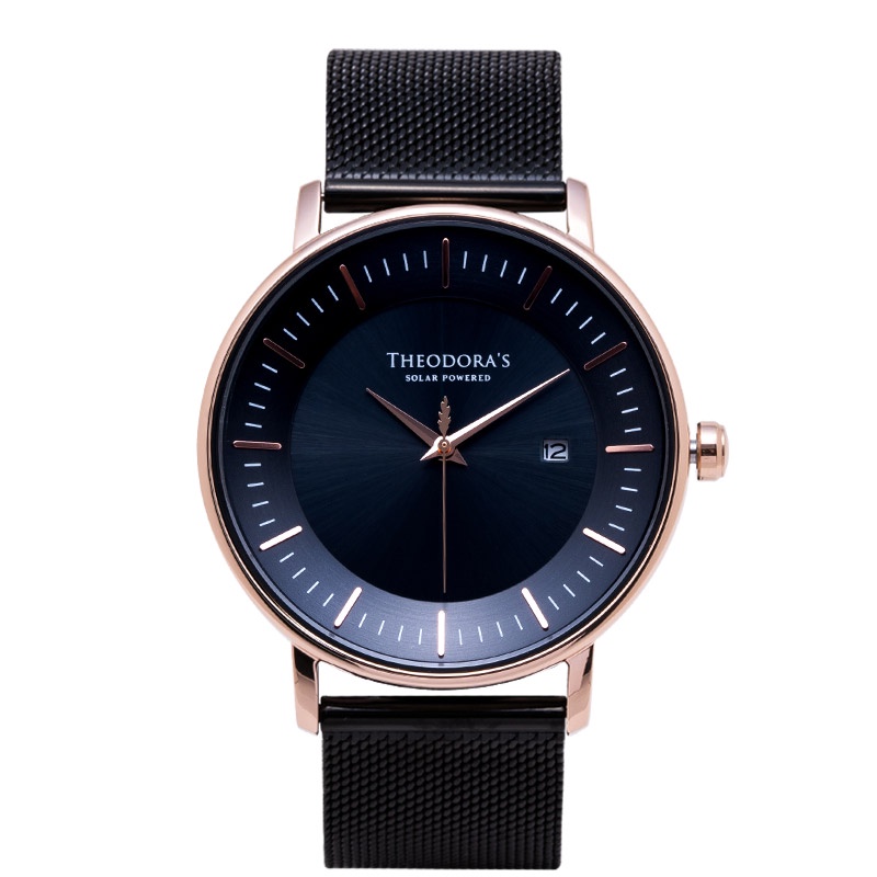 【THEODORA'S】Aurora 太陽能金屬手錶 簡約深藍-米蘭黑【希奧朵拉】