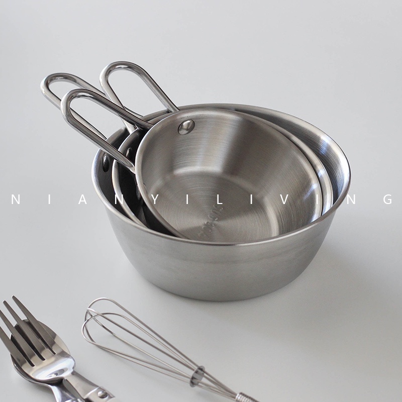 「赫拉」 韓式不銹鋼米酒碗 帶柄料理碗 攪拌碗沙拉碗