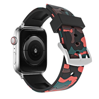 適用於蘋果手錶7 6 SE 5 4代 迷彩矽膠錶帶 44 40mm iWatch 7 4145 42mm 運動軟矽膠錶帶