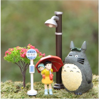 經典場景路燈公車站撐傘小月背小梅龍貓(一組5入)DIY 擺件多肉植物苔蘚生態瓶配件 盆栽zakka攝影道具 公仔