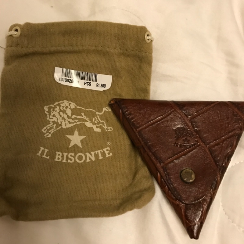 Il bisonte鱷魚壓紋三角零錢包/未使用過