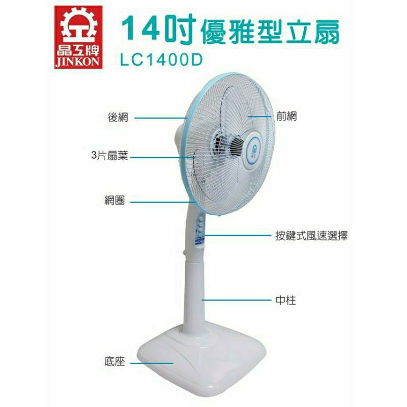 晶工牌14吋立扇 LC-1400 電風扇2台