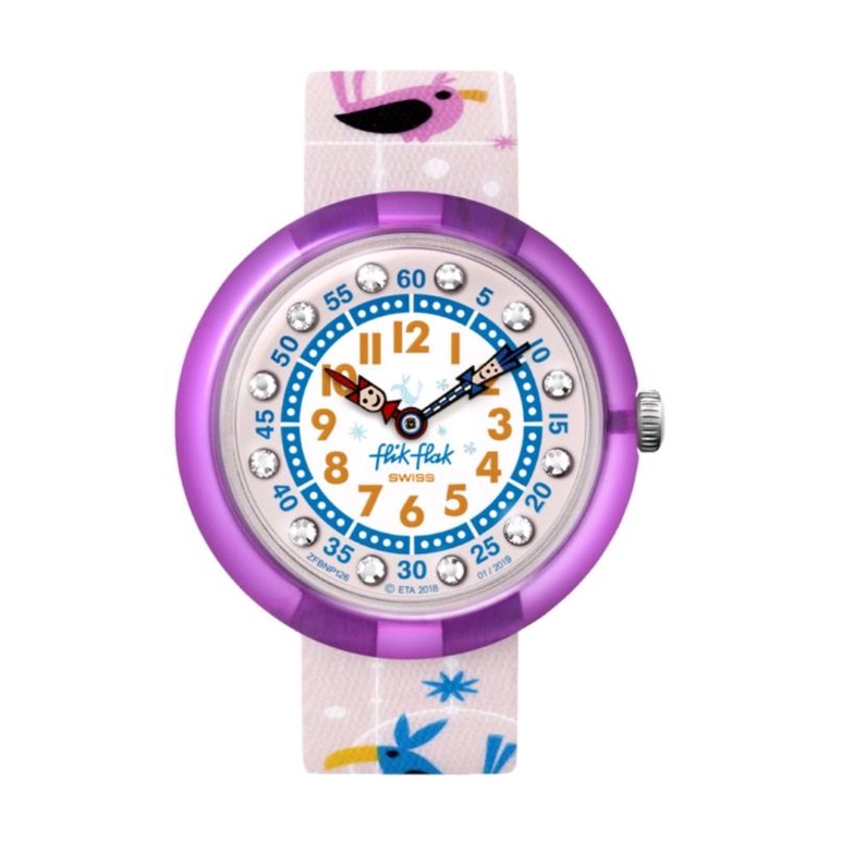 Swatch 兒童錶品牌FlikFlak 瑞士錶 FBNP126 時鐘教學錶  女童防水手錶