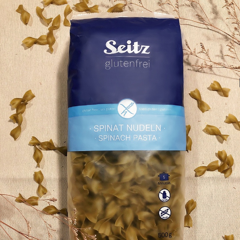 德國賽茲Seitz 無麩質義大利菠菜麵(無蛋奶) Broad Spinach Pasta 500g/包