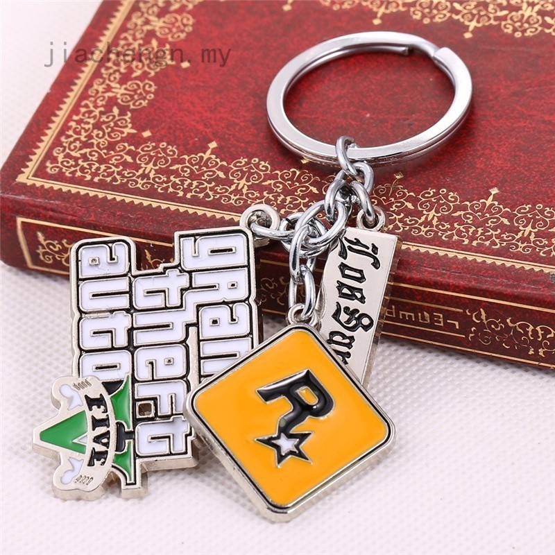 Jiachengn Ps4 Gta 5 遊戲鑰匙扣大盜汽車鏈 用於粉絲xbox Pc Rockstar 鑰匙圈 蝦皮購物
