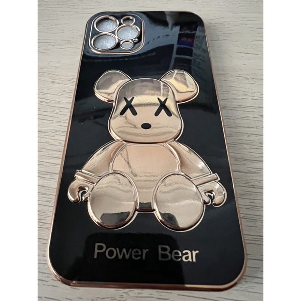 Iphone12pro電鍍金磚-黑色 暴力熊電鍍全包鏡頭防摔透明手機殼
