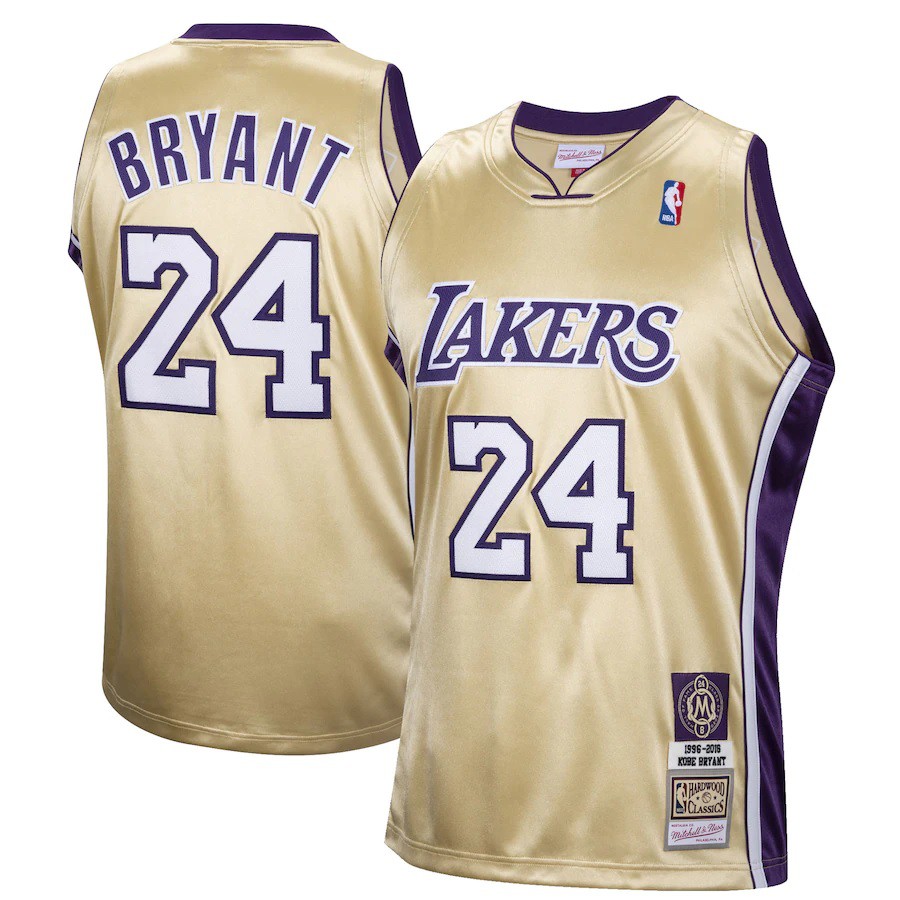 Mitchellness MN湖人LAKERS科比KOBE名人堂AU金色复古NBA球衣篮球服背心