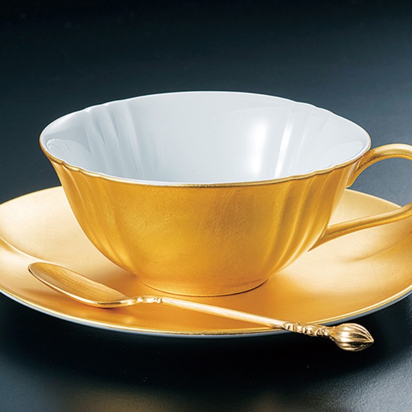 日本 金箔白磁紅茶杯組-無垢