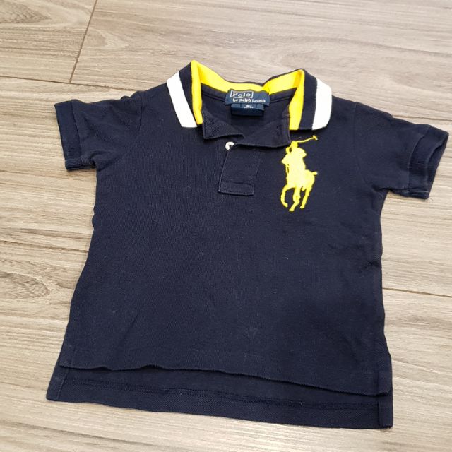 二手9M專櫃貨 高檔童裝Ralph Lauren Polo 男寶深藍 金色大馬polo衫