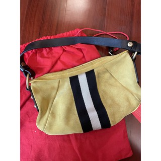 (二手) BALLY 黃色黑線條麂皮小肩包 Zipper Hobo Small Hand Bag