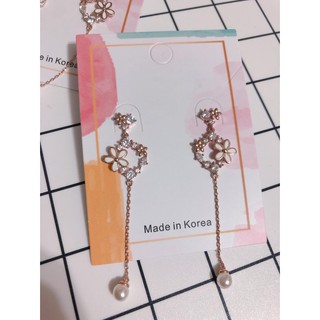 ❤️現貨❤️韓國 小白花鑽圈珍珠垂墜耳環