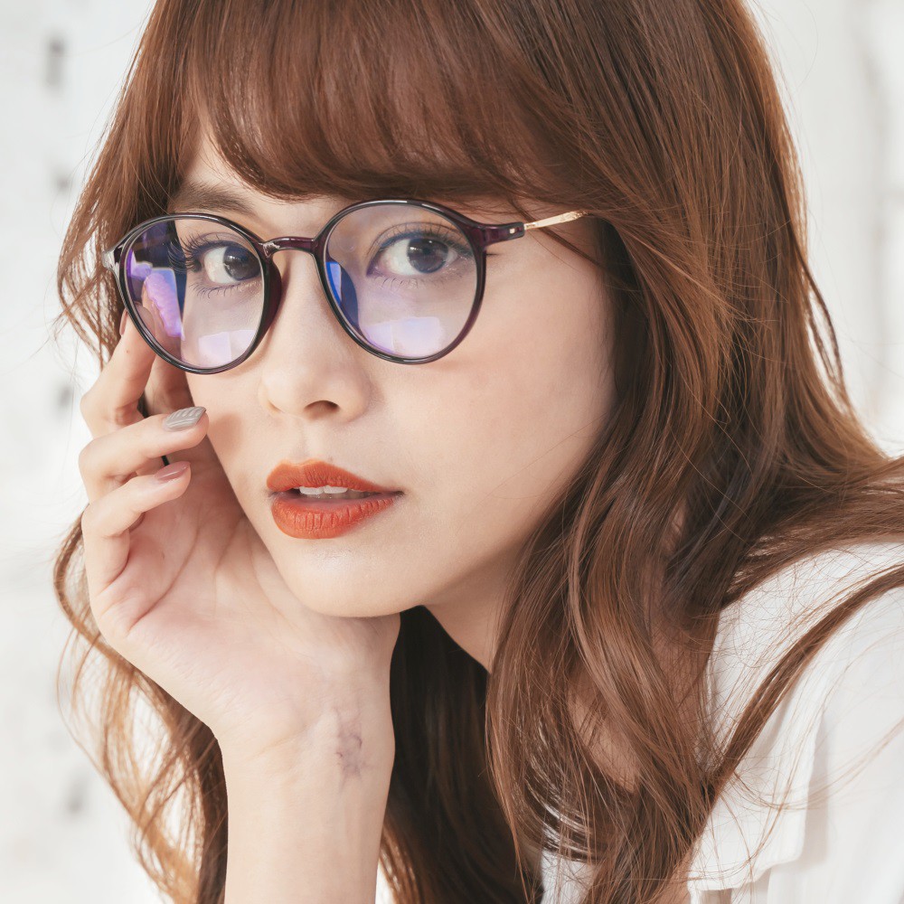 韓星時尚網紅復古桔梗紫TR90輕量圓框金屬鏡腳UV400濾藍光眼鏡│ALEGANT