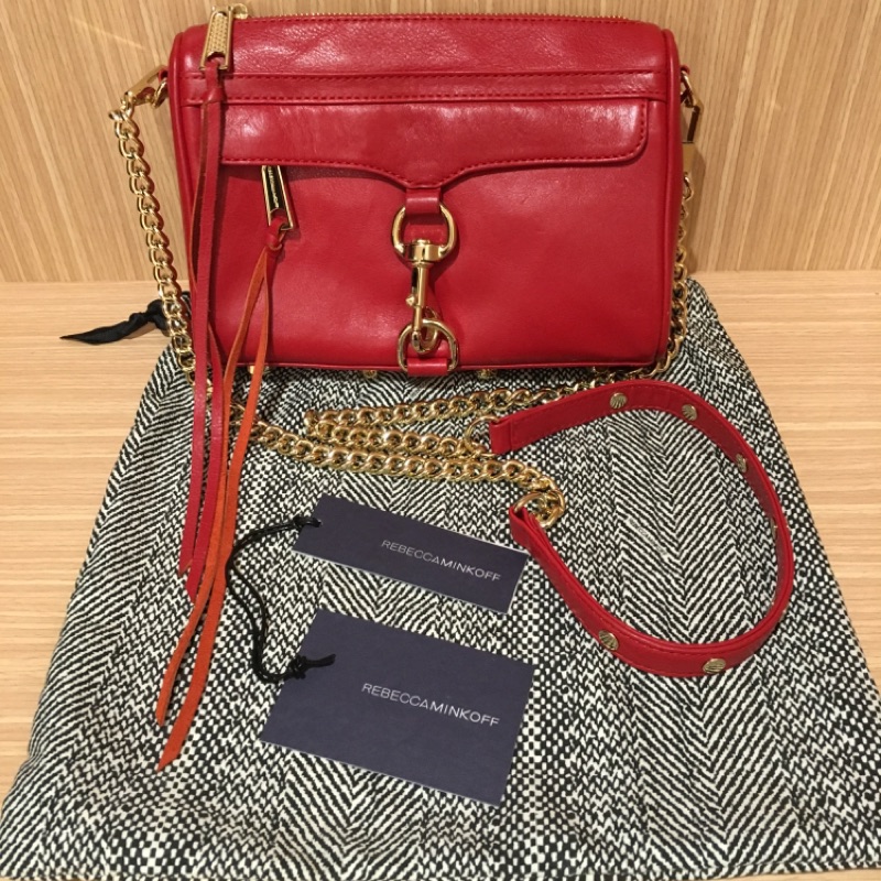 Rebecca minkoff Mini Mac 真皮 斜側背包 手拿包-正紅色