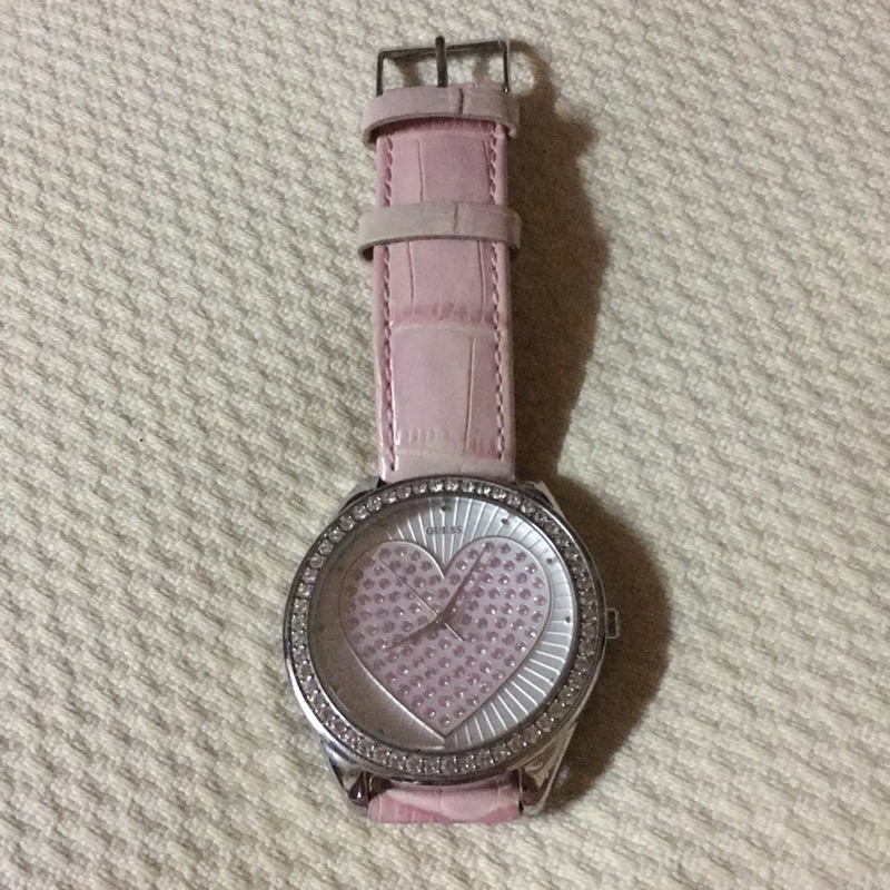 Guess粉色水鑽手錶