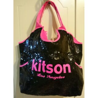 Kitson螢光粉亮片托特包 肩被包 媽媽包 大容量