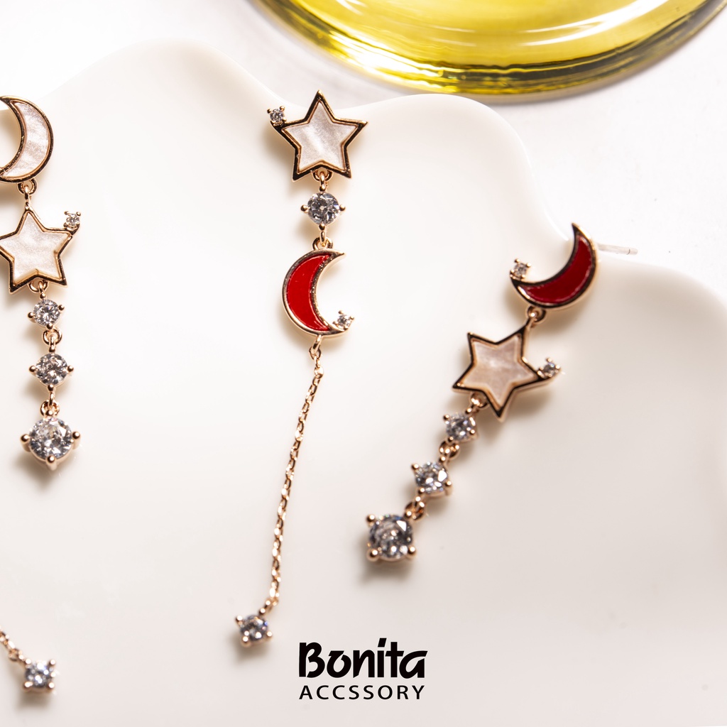 【Bonita】925銀針/星月不對稱耳針耳環700-9283