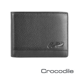 Crocodile 鱷魚皮件 男皮夾 短夾 荔紋軟皮 固定式子夾 Classic經典系列 0103-3352-黑咖兩色