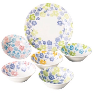 三鄉陶器 日本製 米奇米妮花卉碗盤六件組/五件組