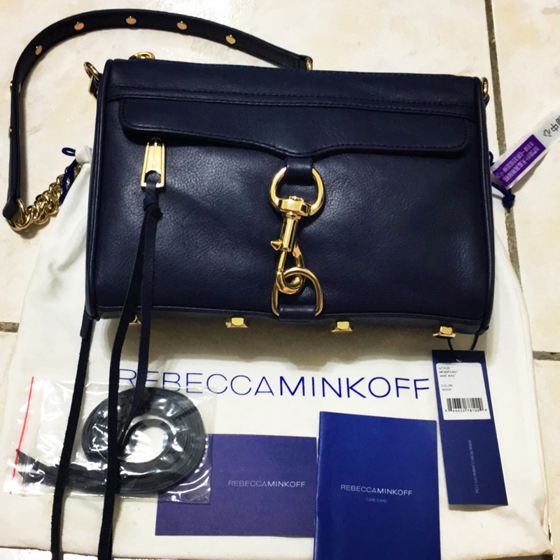 美國潮牌 Rebecca Minkoff Mini Mac 深藍扣飾牛皮流蘇包 附防塵袋 原廠吊牌