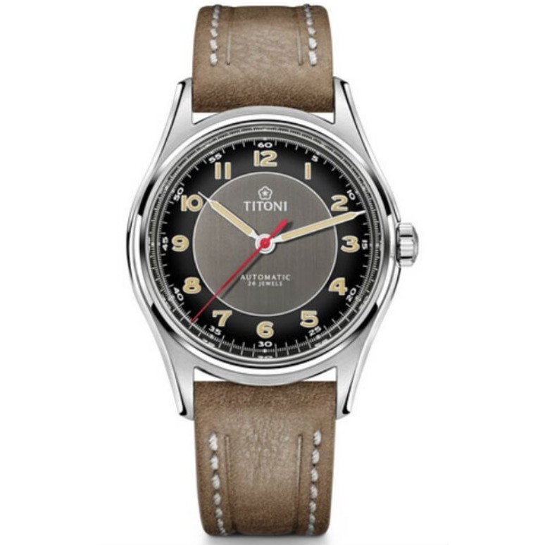 TITONI  瑞士梅花錶 83019S-ST-638 傳承系列 經典機械腕錶/碳黑+啞黑面 39mm