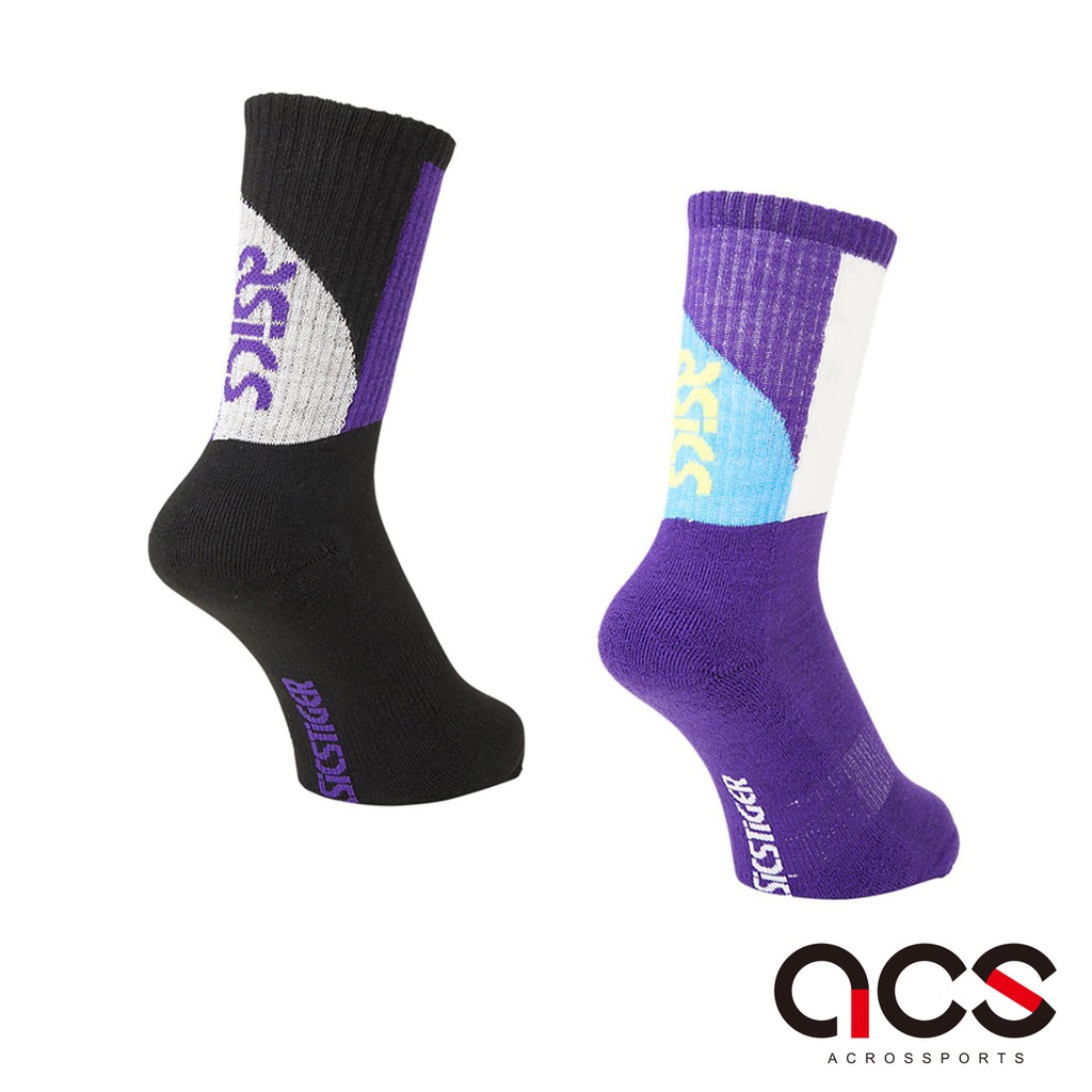 Asics 襪子 CB Crew Sock 男女款 長襪 運動襪 休閒穿搭 透氣 黑/紫 任選 【ACS】