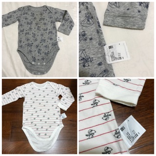 Uniqlo baby 嬰幼兒長袖連身衣/包屁衣/包臀衣 90cm 史努比snoopy (灰色/白色)