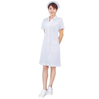 萊亞生活館 台製製造 護士服【2503-短袖】裙裝-尖領-前拉鍊-白色-斜紋布 台灣出貨