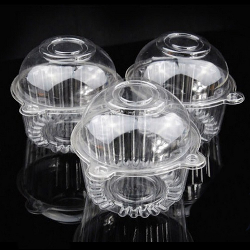 Be 100 件透明塑料單紙杯蛋糕蛋糕盒鬆餅盒圓頂支架盒