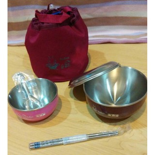 哈哈商城 臺灣 三光 香醇 優質 304 (18-8) 不鏽鋼 2入組 隔熱 碗 + 提袋 ~ 文具 餐具 便當盒