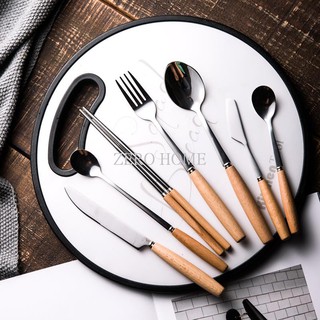 ZERO HOME木柄勺子西餐牛排刀叉子甜品咖啡勺餐具歐式創意套裝不銹鋼刀叉勺&超取請聊聊我&預購