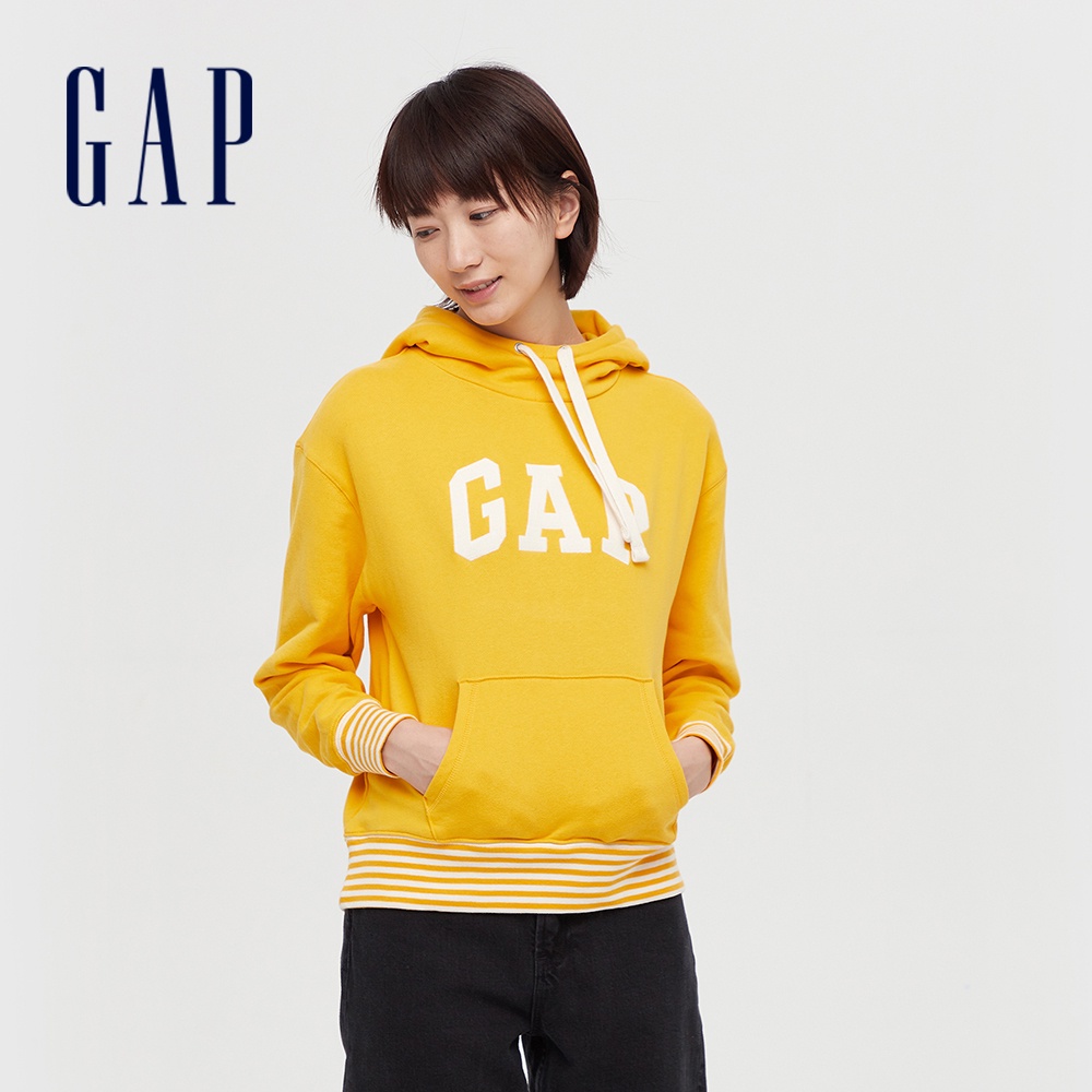 Gap 女裝 Logo撞色邊帽T-亮黃色(619149)