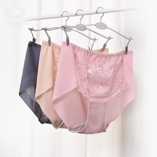 冰絲涼感無痕內褲【拉波米】花舞森巴 蕾絲中腰 M-XXL 沁粉/奶油/藍 C60082