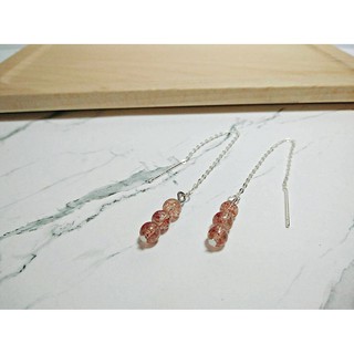 [ Half Face ] 天然石 水晶 礦石 手工創作飾品 磨砂黑瑪瑙x綠東菱/磨砂紅瑪瑙x珍珠/草莓晶 純銀耳環
