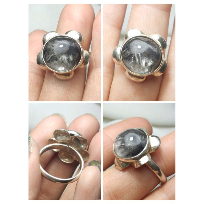 925純銀 999純銀 手工製作 黑銀 鈦晶 花朵 純銀戒指