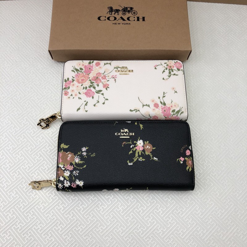 100 正品實拍coach女士長夾蔻馳f長款拉鏈錢包pvc印花錢夾多卡位女生皮夾女生長錢包 蝦皮購物