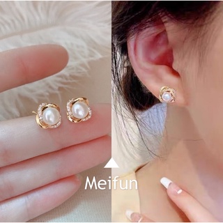 #Meifun《真愛無限》珍珠鋯石耳環 臺灣現貨 耳釘 銀針耳環 小巧優雅耳環 s925銀針