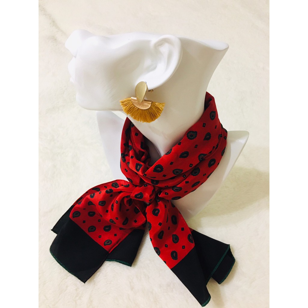 （二手）日本製紅色變形蟲長版絲巾圍巾