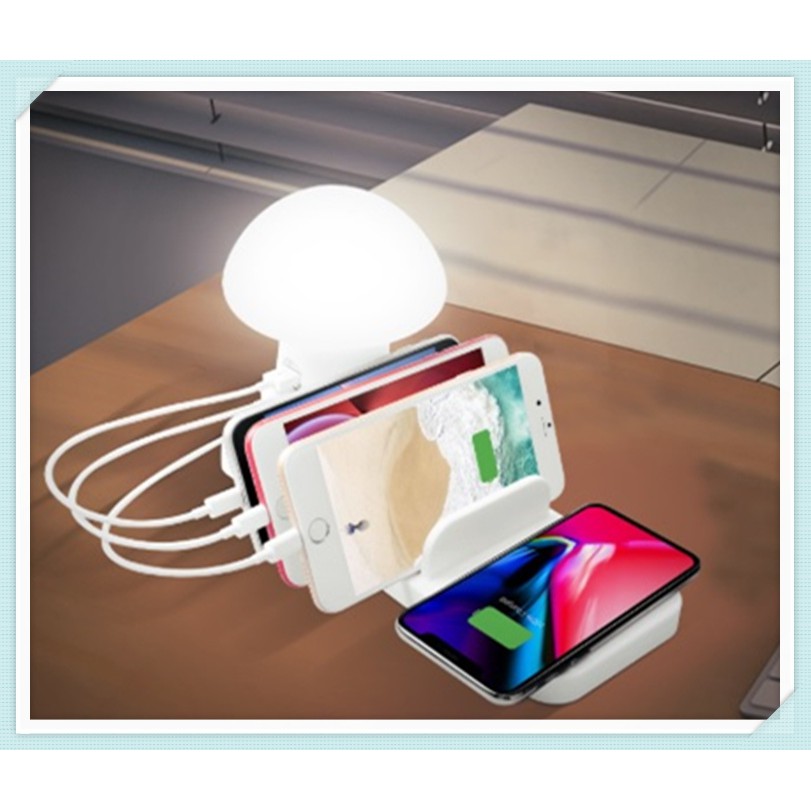 蘑菇燈 無線充 手機充電分享器 排插 手機充電器 快充頭 多功能USB充電器 插座 旅行充 豆腐頭 小夜燈 充電盤 插頭