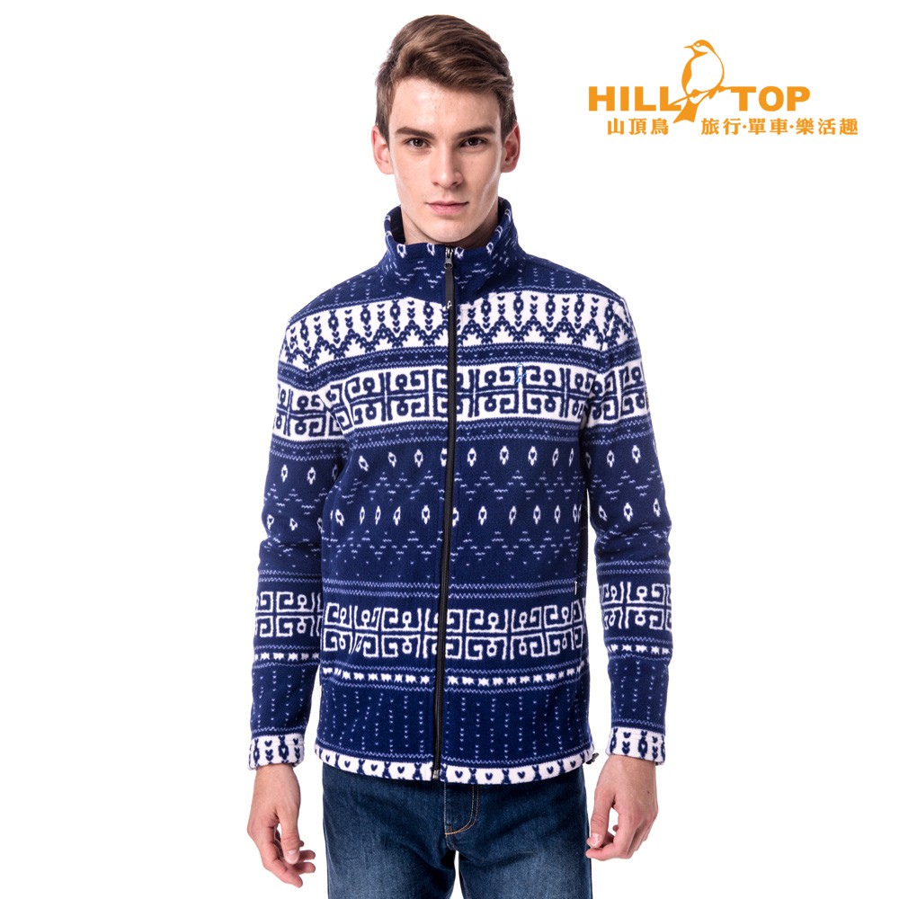 【Hilltop山頂鳥】男款吸濕保暖外套 H22MW3 奶白底 / 藍印花